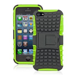 iPhone 5 5S TPU+PC Dual  Hybrid Case with Stand (Black-Green)